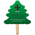 Evergreen Tree Stock Shape Fan w/ Wooden Stick